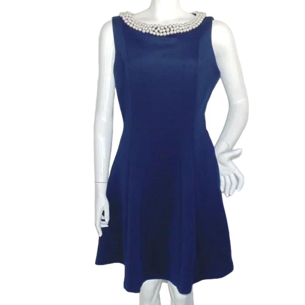 KARL LAGERFELD Dress, 14, Pearl Cluster Neckline, A-line, Sleeveless, Back zip